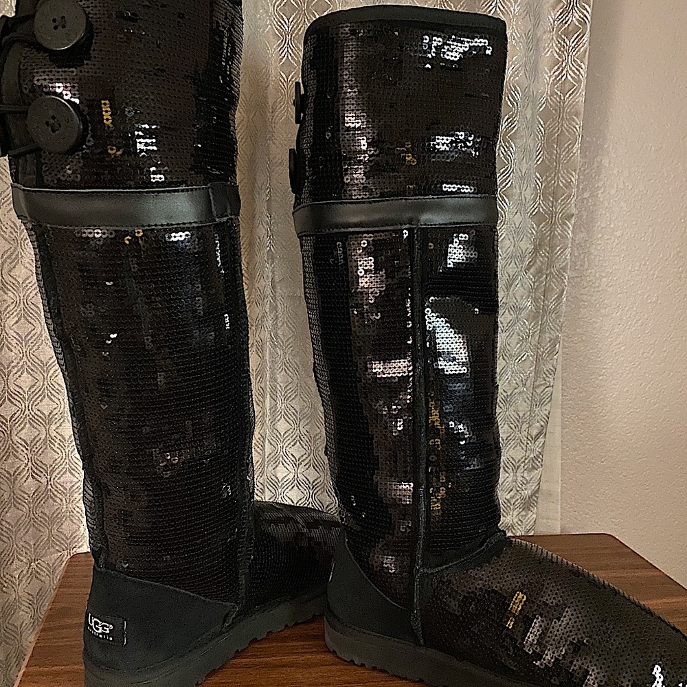 Black Sequin Knee-High UGGs